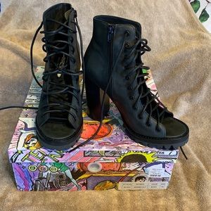 “NEW” Jeffrey Campbell Black Lace-up- Heels & Zip up.  Size 7M from Free People
